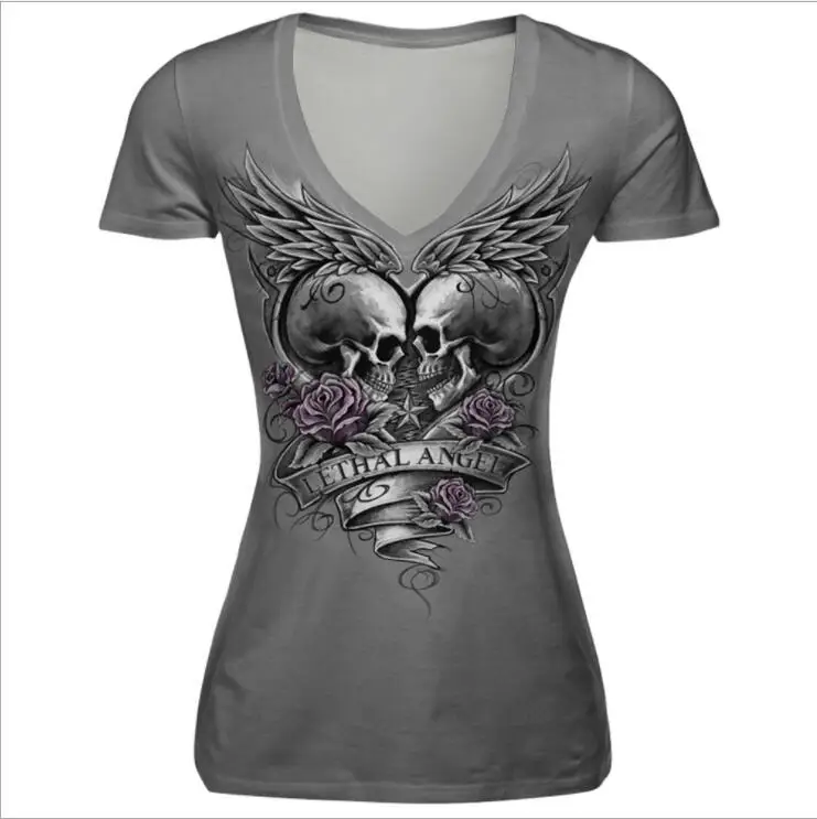 Новая летняя Женская Цифровая печать v образным вырезом мода тонкая футболка с