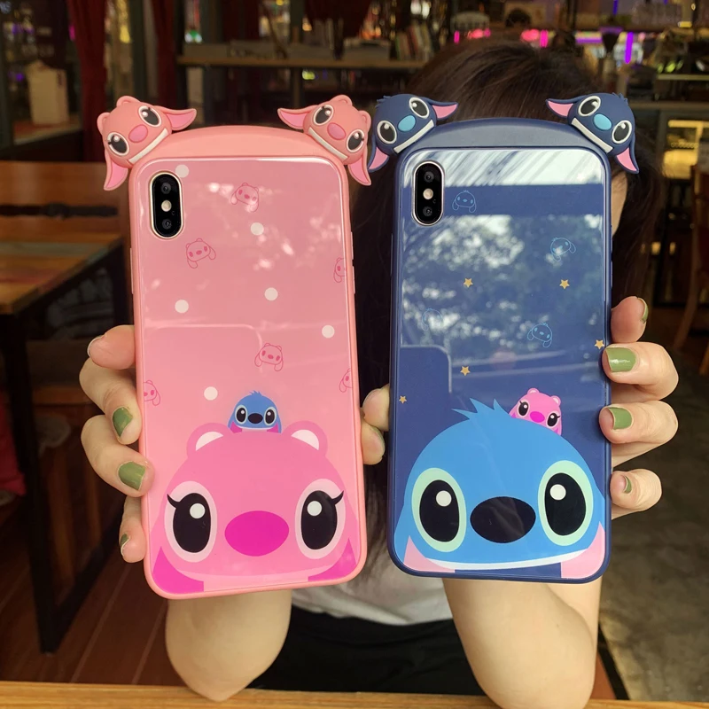 Для iphone XR милый 3D Розовый пантера винни Минни стеклянный чехол для телефона XS max X 7