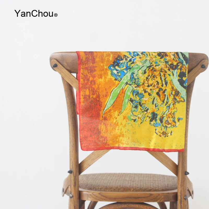 Роскошные для женщин квадратный небольшой Шелковый платок из фуляра Femme Ван Гог