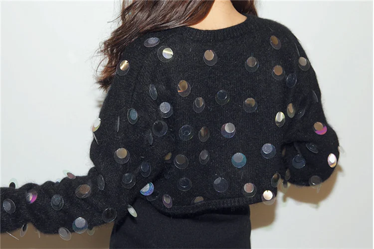 

Sexy Women sequins Sweater Irregular Long bat sleeve O-Neck Pullovers High waist Knitted Shirt Party Stage Show Dance Tops