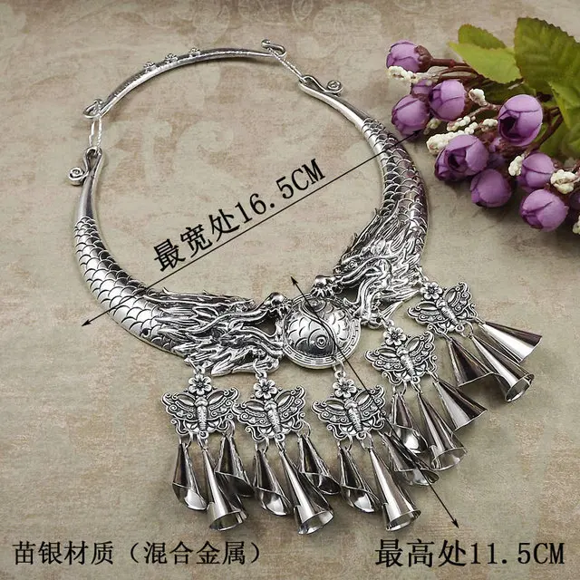 multiple styles can choose jewelry Yunnan National Wind Retro Necklace Collar Shuanglongxizhu Miao Silver Sweater Chain A1197 | Украшения и