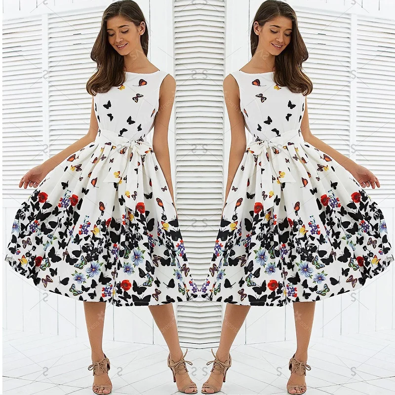 2017 Плиссированное летнее платье с цветочным принтом винтажное асимметричное