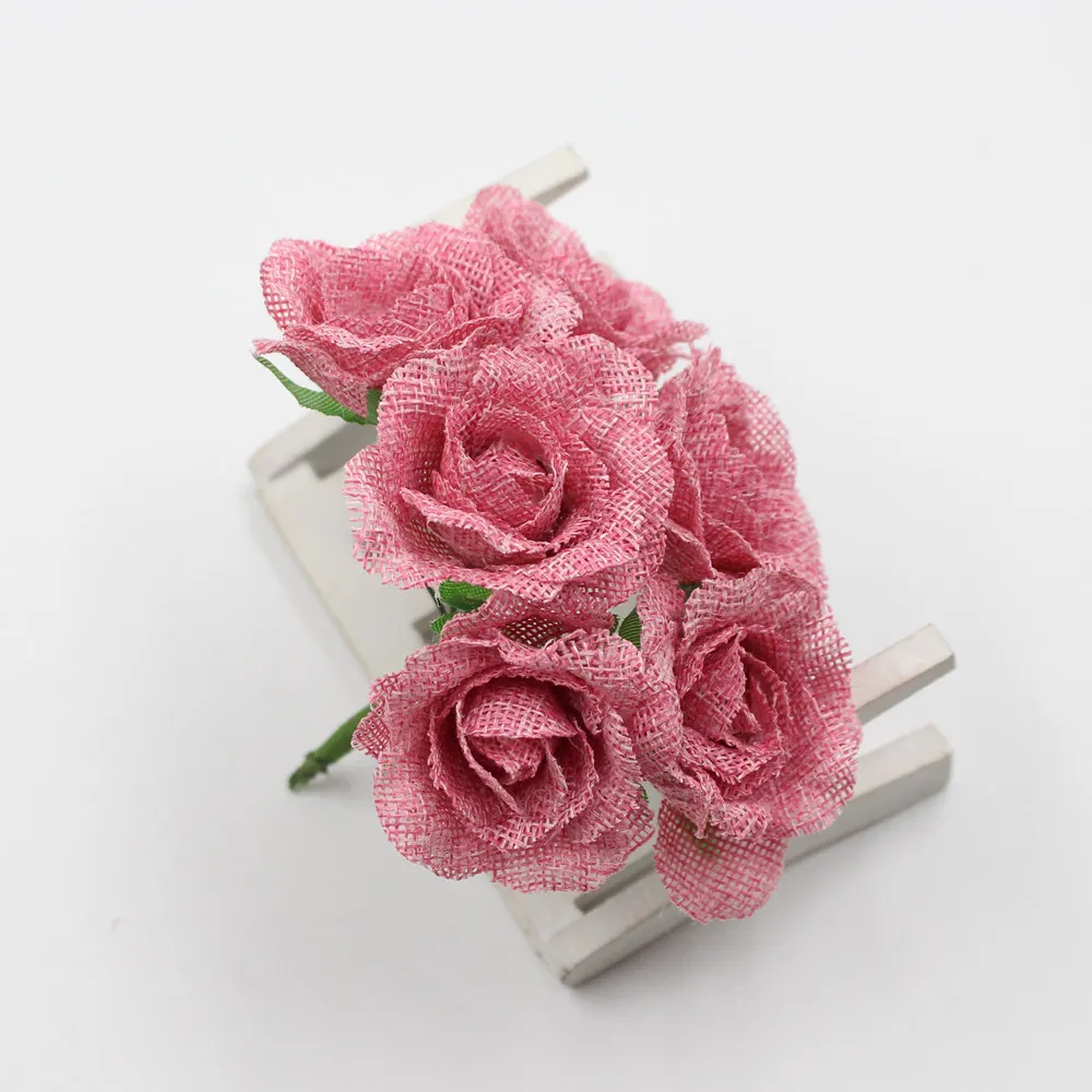 6 шт./лот искусственный цветок 4 см льняной букет из роз для свадьбы вечеринки