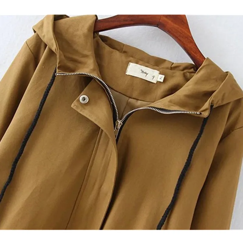 NEW Cotton Trench coat Women Spring Autumn Plus size 4XL Hooded Windbreaker Large size Female Loose Coat Medium length 2059