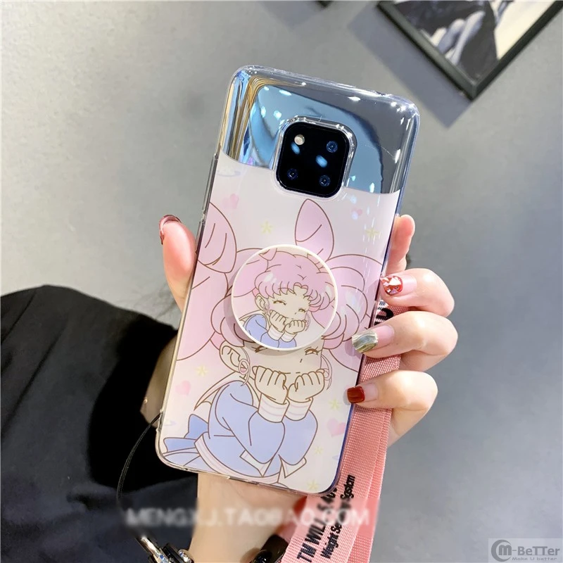 For Huawei P20/P30 pro make-up glass case Sailor Moon cover mate20 soft siliconce nova3i/3/2s+ strap + airbag phone holder |