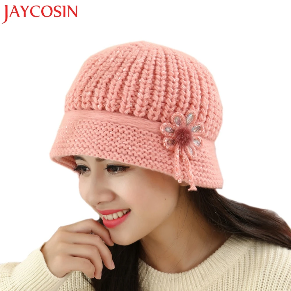 2018 модная женская вязаная крючком Шапка бини с цветочным узором зимняя теплая