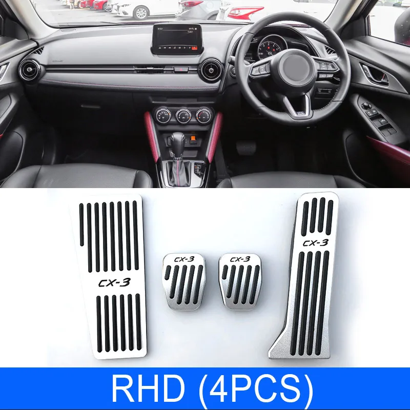 RHD 4pcs Vtear для Mazda CX3 CX-3 автомобильный акселератор масляная Подножка педаль пластина сцепления дроссельная заслонка Тормозная педаль аксессуары для интерьера - Название цвета: RHD 4pcs