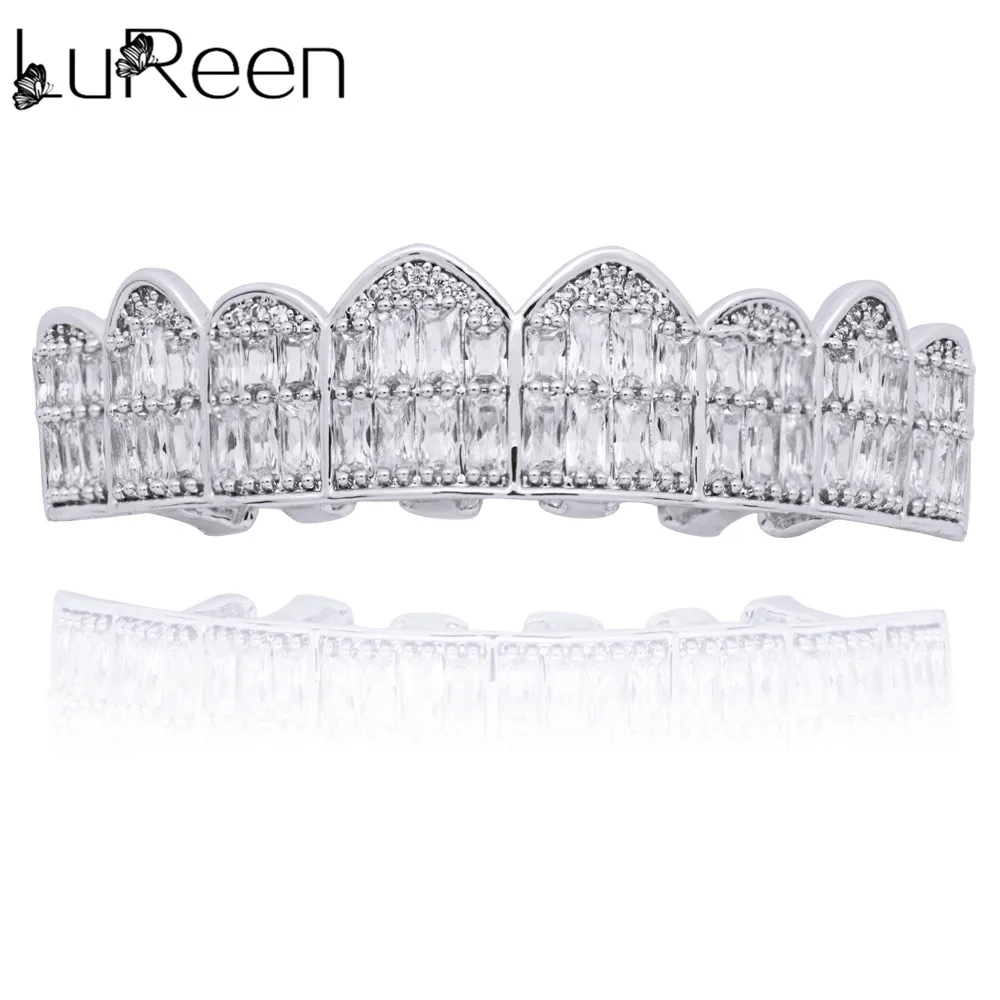 silver top LuReen Gold Grillz верхние и нижние грили зубные хип-хоп зуб гриль Зубы вампира шапки Рэппер рот ювелирные изделия PartyXHYT1120 - Окраска металла: silver top