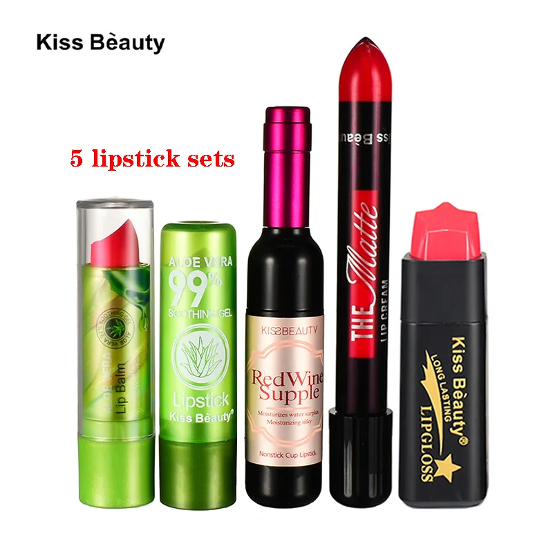 KISSBEAUTY 5 шт. набор помады увлажняющий с алое вера бальзам для губ стойкий блеск