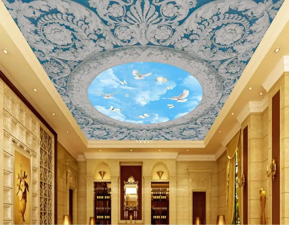 Пользовательские 3d потолочные обои для гостиной спальни гипсовые линии тисненые