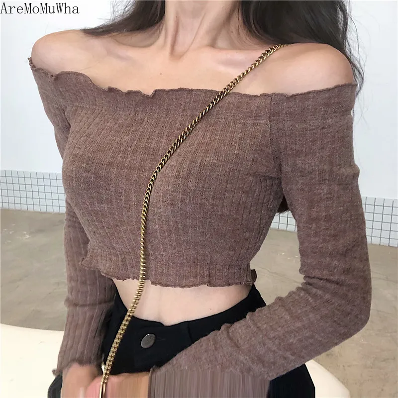 

AreMoMuWha 2019 Summer New Shirts One-shoulder Shoulder Sexy Off-shoulder Slim Short-sleeved T-shirt Female womens clothingMH437