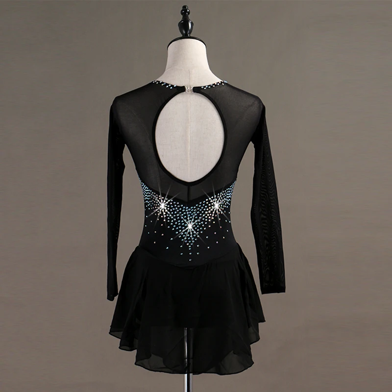 Платье для фигурного катания на коньках платье с длинными рукавами и кристаллами