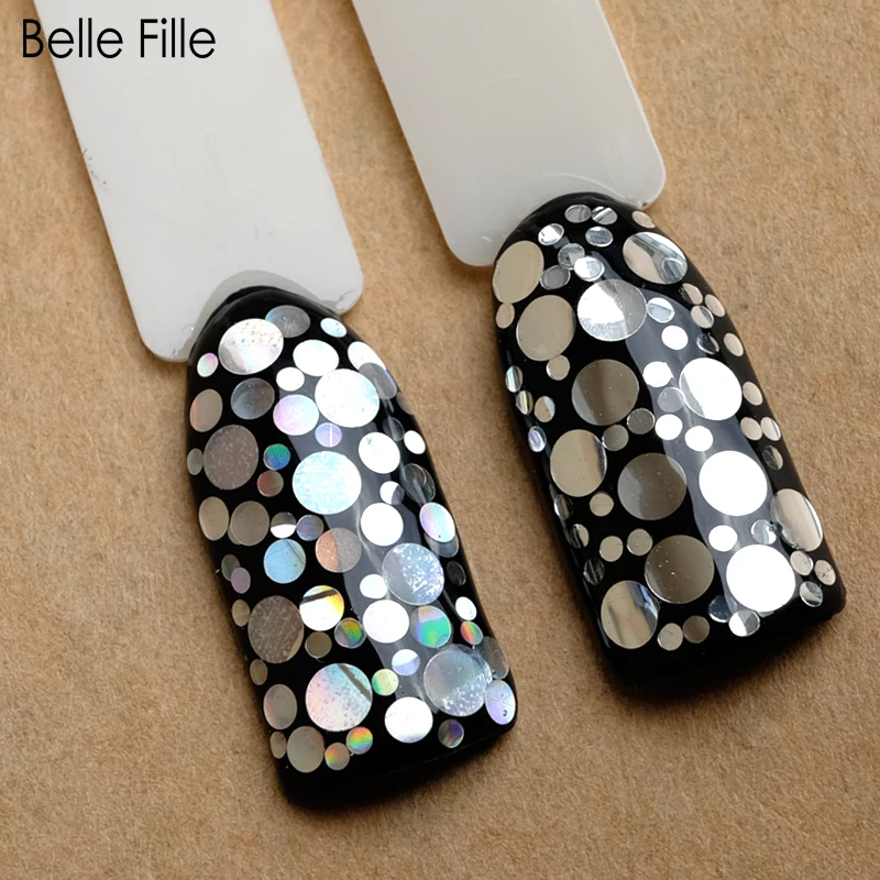 Belle Fille ногтей с блестками Круглый Форма Цвета лазерный волшебный блеск для