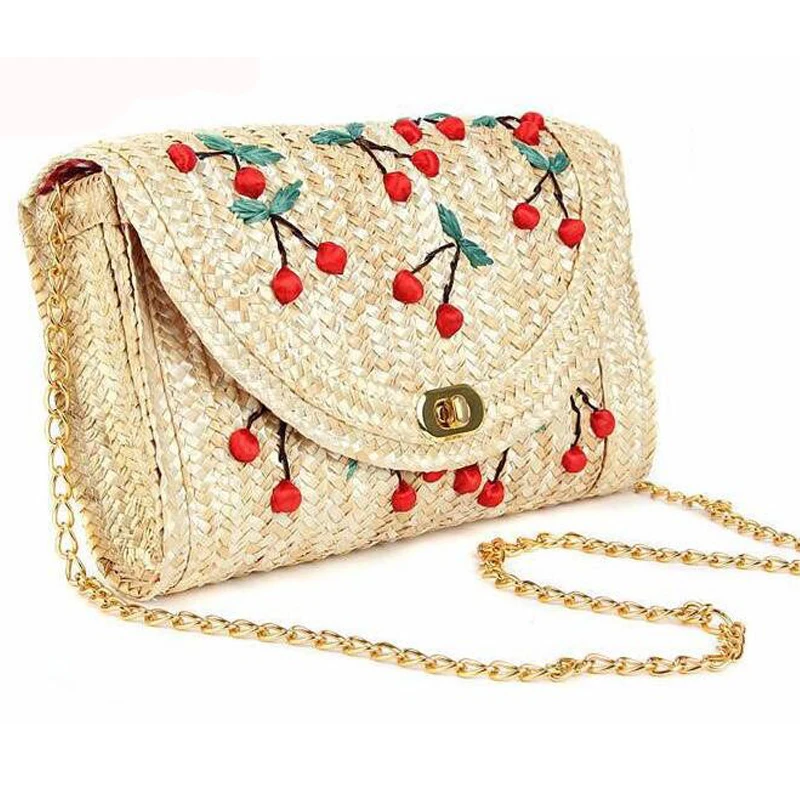 Женская летняя плетеная Сумка клатч с вишней и бананами пляпосылка через плечо