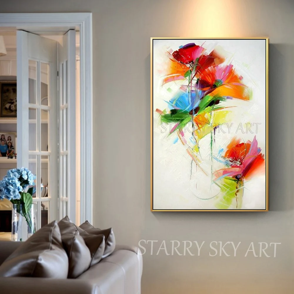 Специальные Wall Art Ручная роспись высокое качество свет Цвета Рисование акриловыми красками цветок на холст белый цветок масляной живописи для Wall Art