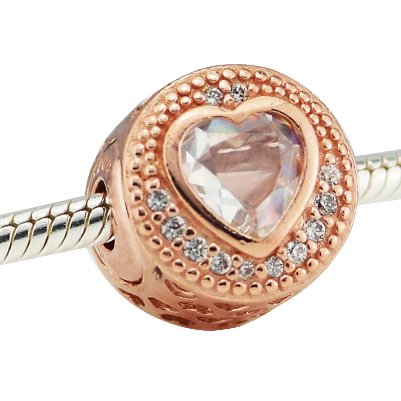 Сочувствие розовое золото бусины с четким CZ Подходит для Pandora Essence браслеты 925 стерлинговые серебряные ювелирные изделия, подвески-талисманы