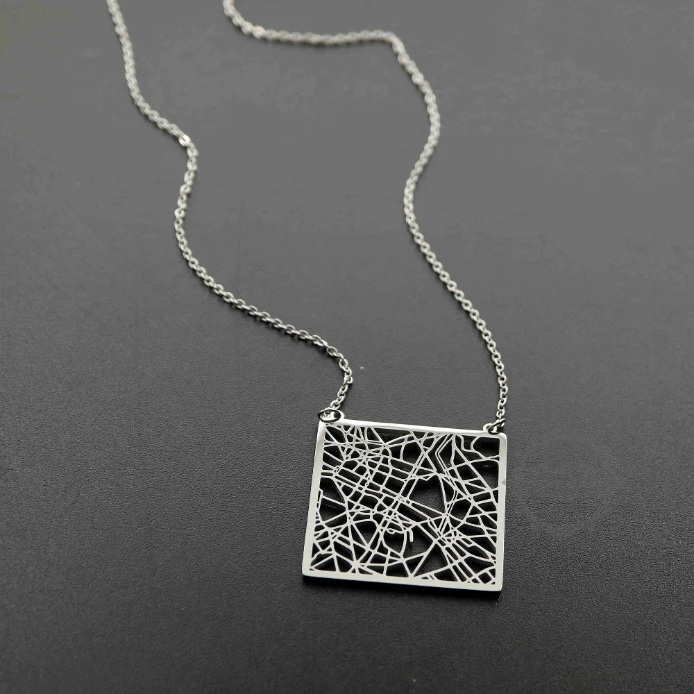 32 мм розовое золото серебро Sqaure Париж Карта города чистая работа подвеска из