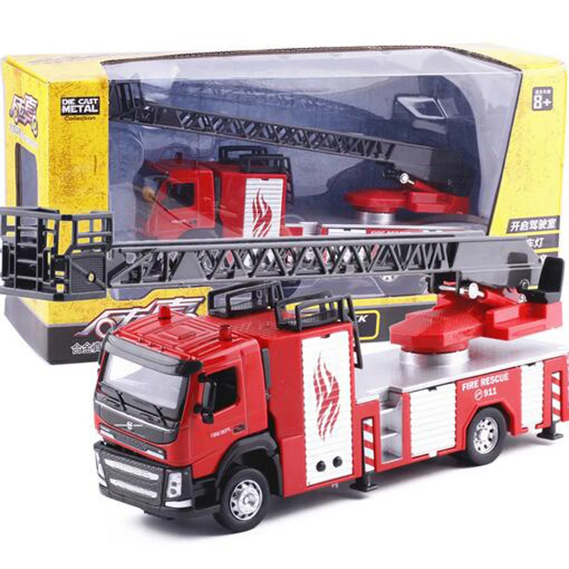 1:50 Alloy Ladder Truck Fire Engineering Vehicle Simulation Sound and Light Child Toy Free Shipping Birth Gift |