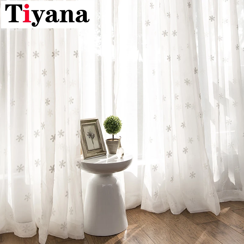 Tiyana, белые снежинки, занавески для гостиной, кухни, окна, двери, Декор, рождественские занавески, прозрачные тюлевые занавески, занавески P157D3