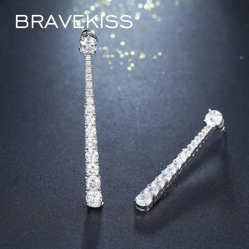 BRAVEKISS Роскошные Длинные Прямоугольная форма простой кристалл падение серьги для