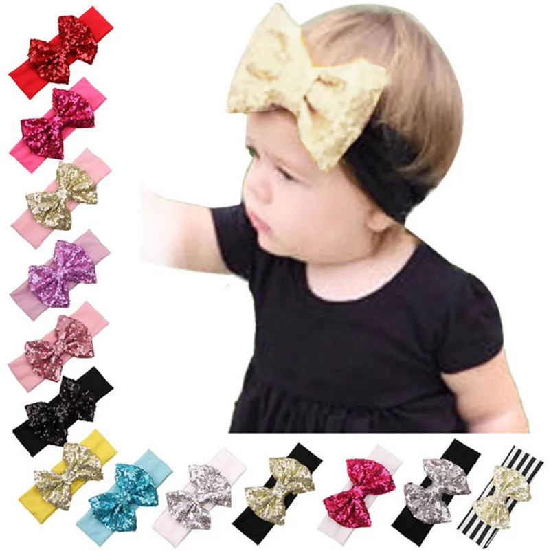 Hot Sale 2017 Fashion Hair Bands Kids Accessories Elastic Children Headband Cute Sequins Bow Baby Girl Knot Head Wraps | Детская одежда