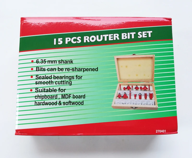 

Free Shipping 15Pcs Router Bit Set 1/4" Trimmer Cutter 6.35mm Shank Carbide Router Cutter Set For 1/4" Wood Trimmer Cutter