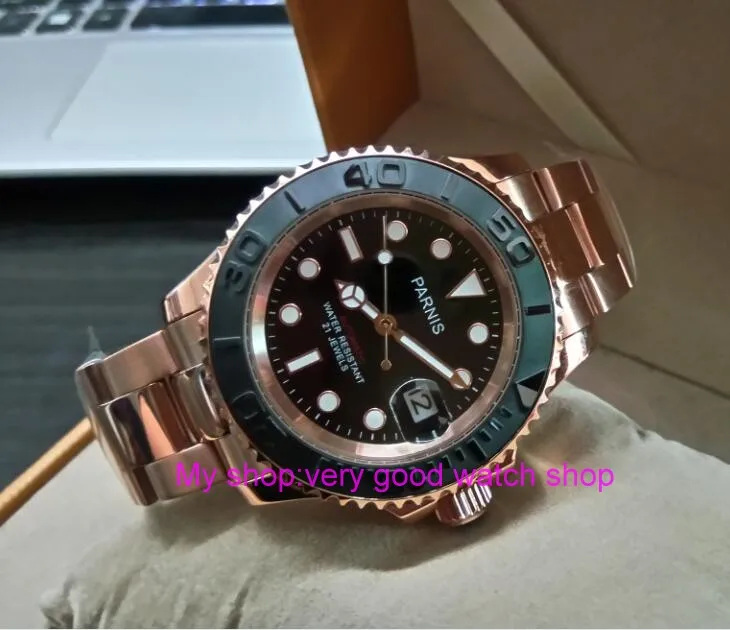 Мужские часы PARNIS 21 jewels с автоматическим движением керамический обруч сапфировым
