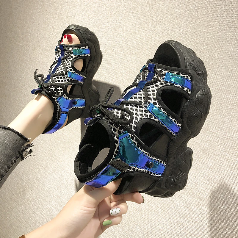 White Black Yellow Wedge Sandals Women 2019 Trendy Glitter Bling Height Increasing 10cm Peep Toe Summer Shoes | Обувь