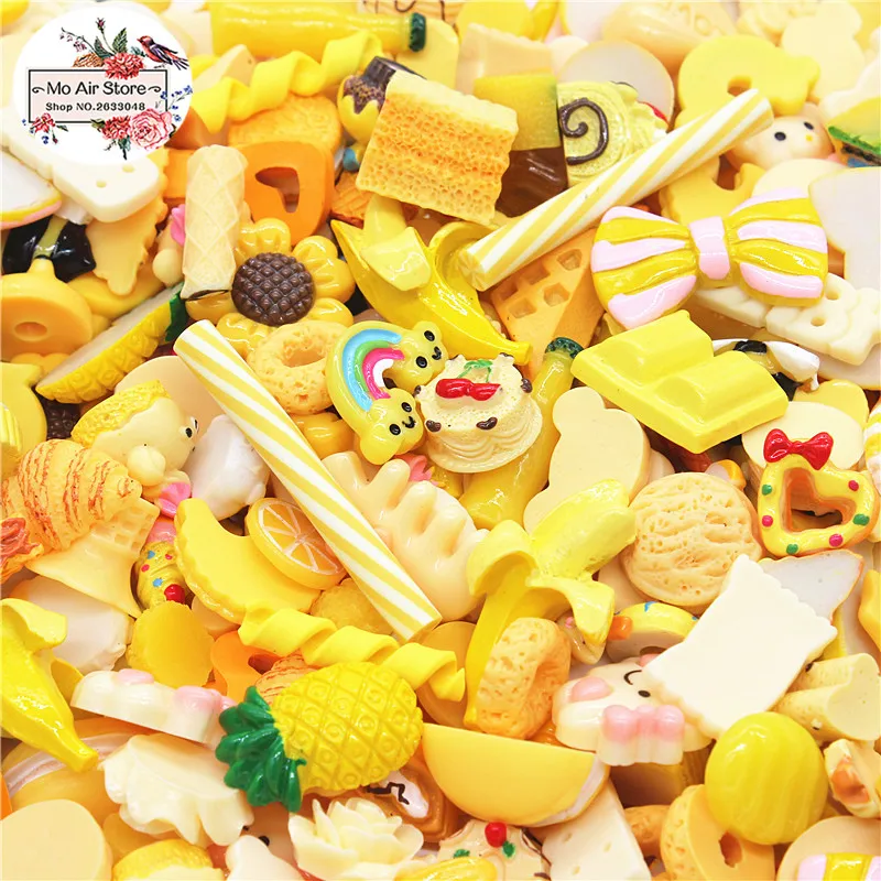

mix design dessert Cartoon Lemon color 20pcs Resin Flat back Cabochon Art Supply Decoration Charm Craft