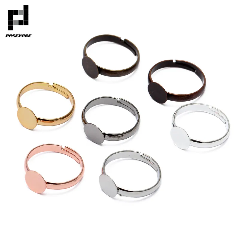 BASEHOME 20pcs/lot Adjustable Ring Settings 6/8/10mm Round Blank Base Trays Bezel for Cabochon Cameo DIY Fashion Rings | Украшения и