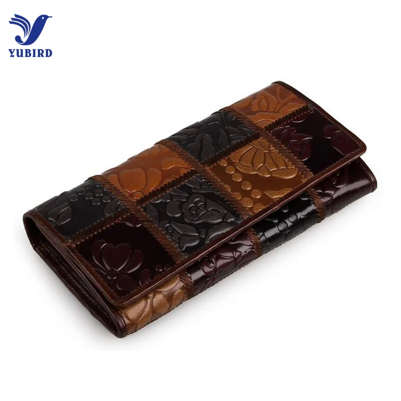 Женская мода Кошелек Женщины Лоскутное Молнии Hasp Натуральная Кожа Женский