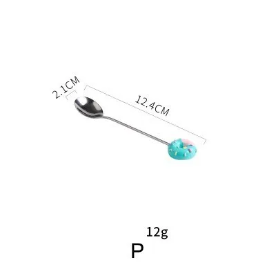Donut spoon blue Прекрасная десертная вилка из нержавеющей стали, кофейная ложка для перемешивания, креативная мультяшная вилка для фруктов AKUHOME - Цвет: Donut spoon blue
