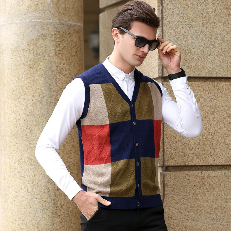 Мужской кашемировый кардиган модная разноцветная трикотажная одежда в стиле