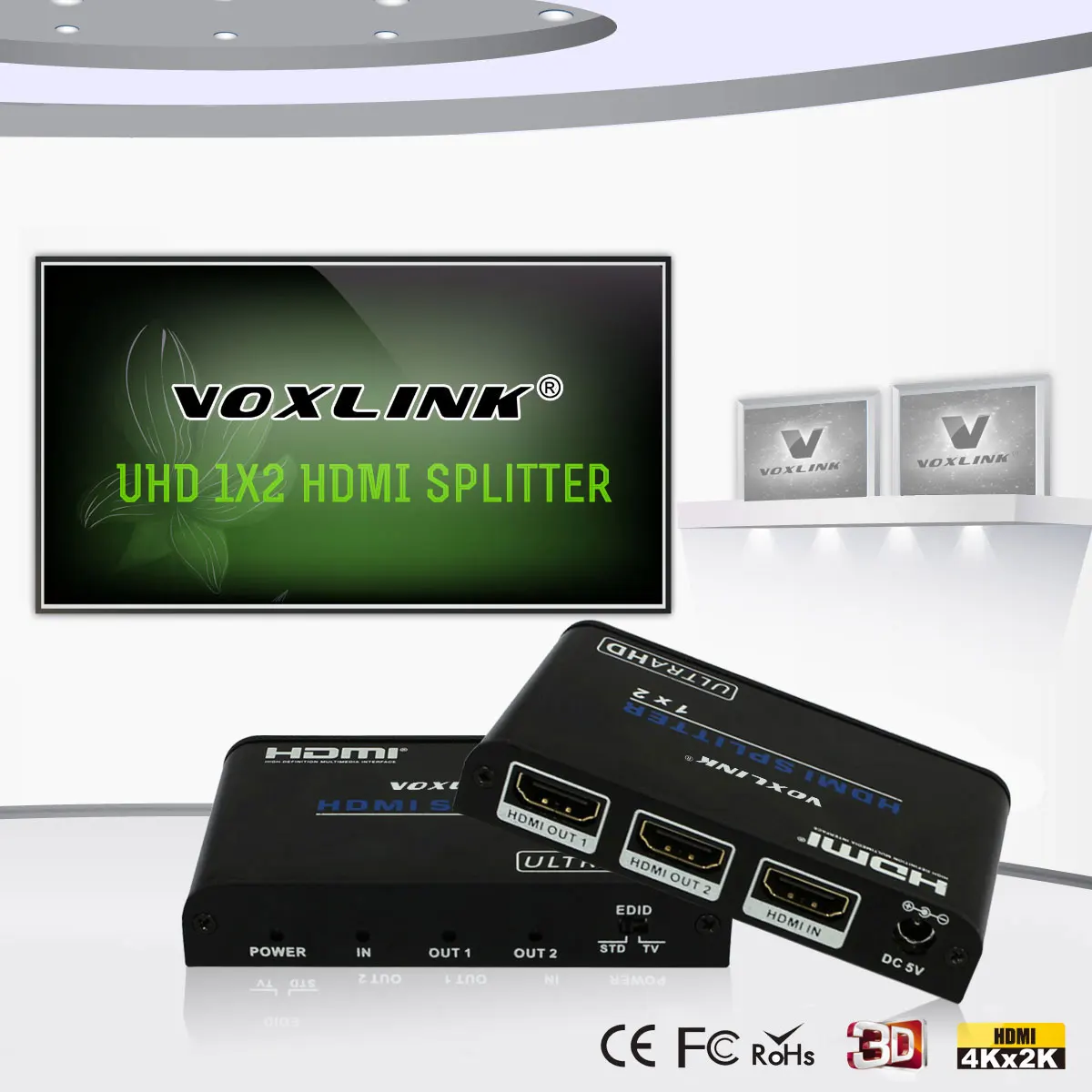 Voxlink UHD HDMI 2.0 Splitter 1x2 1 Вход 2 Выход повторителя распределительная коробка HUB 1080 P 4 К X