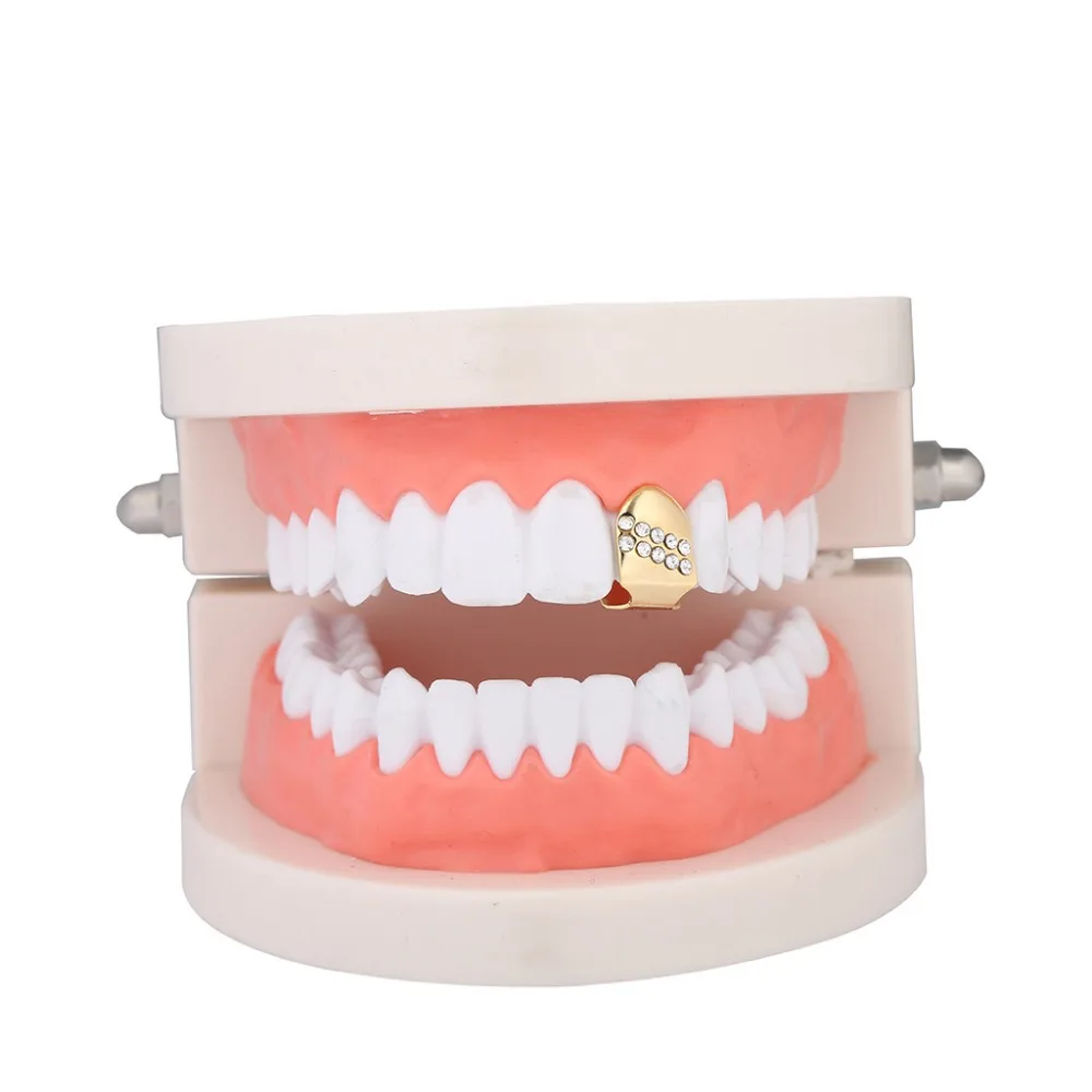 4 цвета CZ Циркон проложенные одиночные зубы Grillz Косплей вечерние