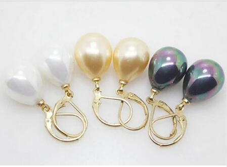 

Jewelry 12X16MM White Yellow Black Shell Pearl Earrings>Lovely Fine Nobility Lady's Women's Earrings