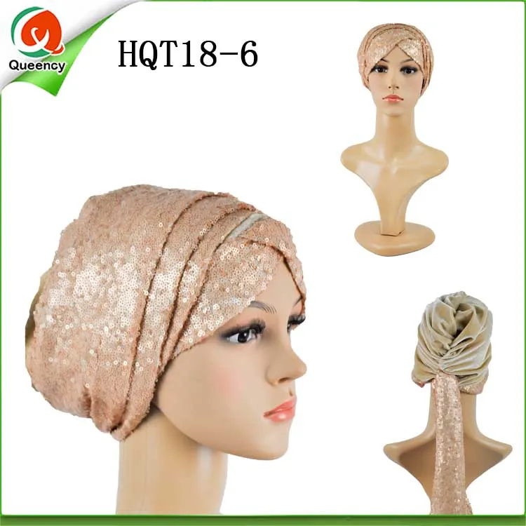Шарф-тюрбан HQT18 с блестками индийский головной убор элегантный бархатный тюрбан