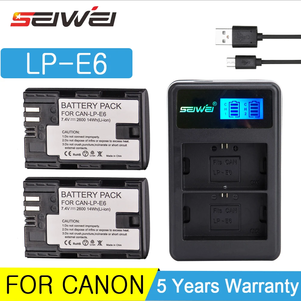 Аккумулятор для цифровой камеры 2600 мАч LP E6 + зарядное устройство USB Canon EOS 5D Mark II 2 III