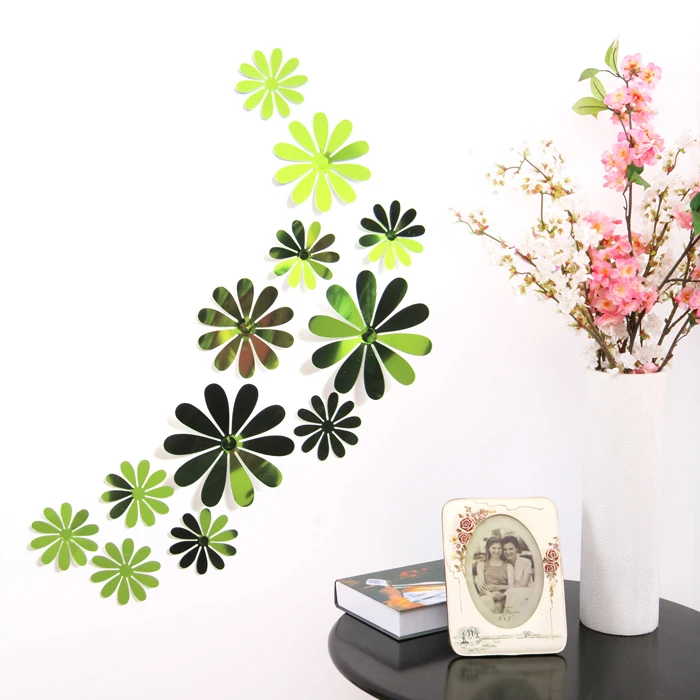 12 шт. винил 3d съемный декоративные серебряное зеркало цветы стены Стикеры для