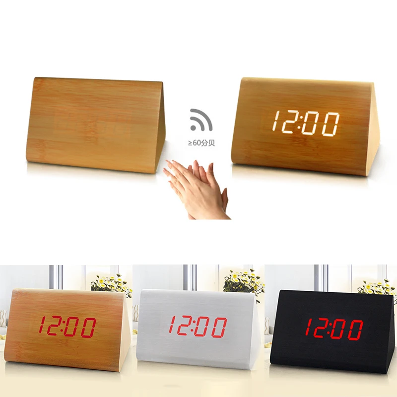 Digitalalarmclock Alarm Clock Voice Control Led Digital Bamboo Red Light Despertador Modern | Дом и сад
