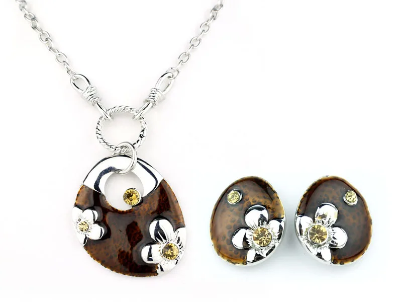 Сплав эмаль цветок ожерелье металлическая цепочка ожерелья и серьги набор