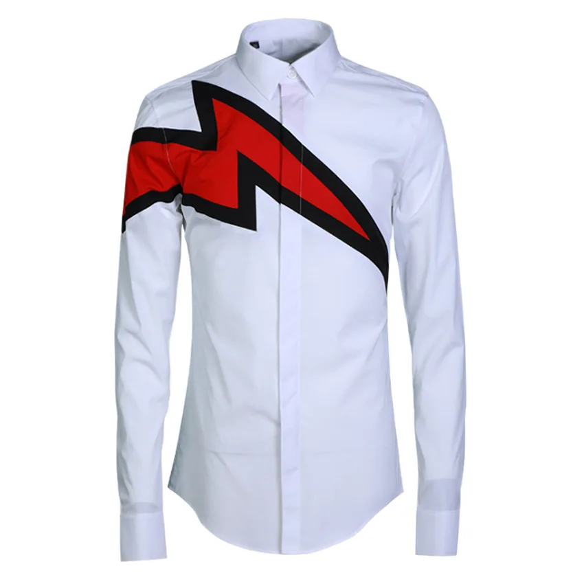 Новинка мужская рубашка роскошный дизайн модная красная с принтом молнии Camisa