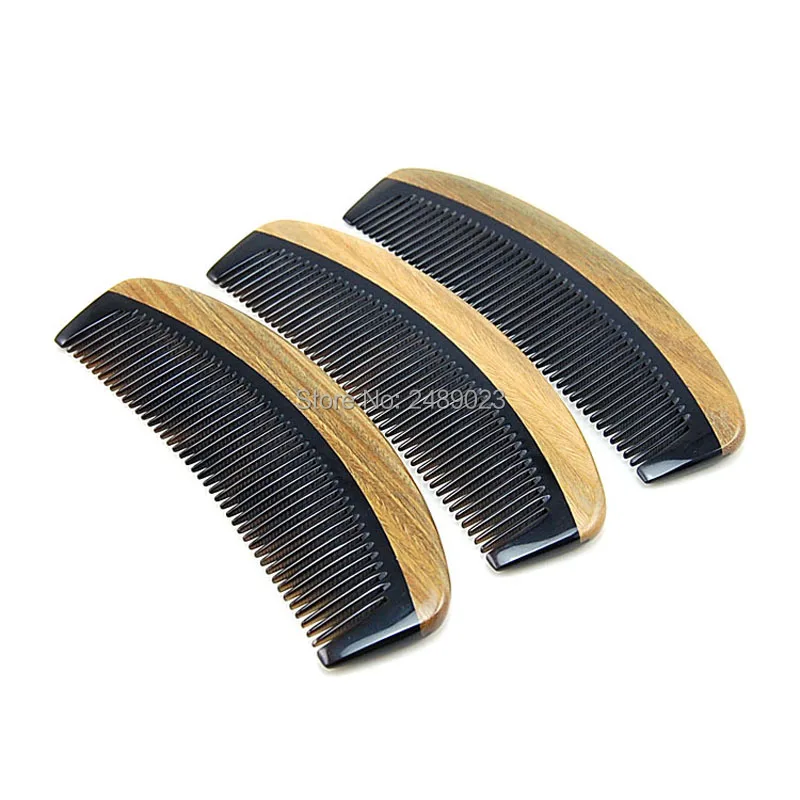 

High Quality Portable Ox Horn Green Sandalwood Wooden Comb Hair-wear Handmade Brush for Makeup 20pcs/lot Free Shipping