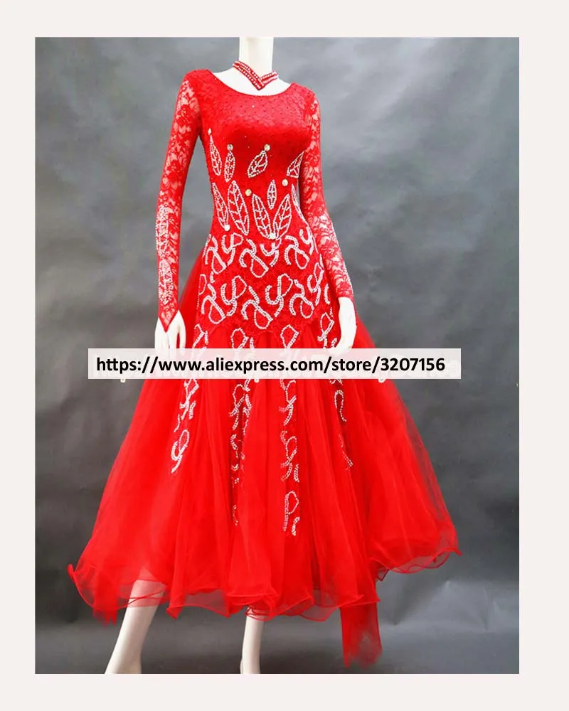 2017 Новый красный костюм платья для конкурса бальных танцев стандартное бальное