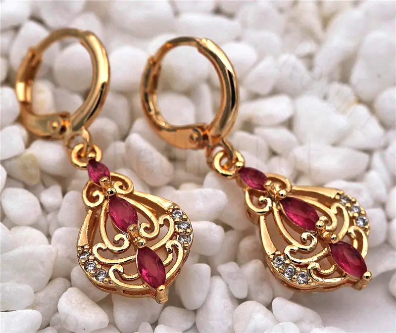 Висячие серьги для женщин золотой цвет геометрический с красным Цирконом Модные