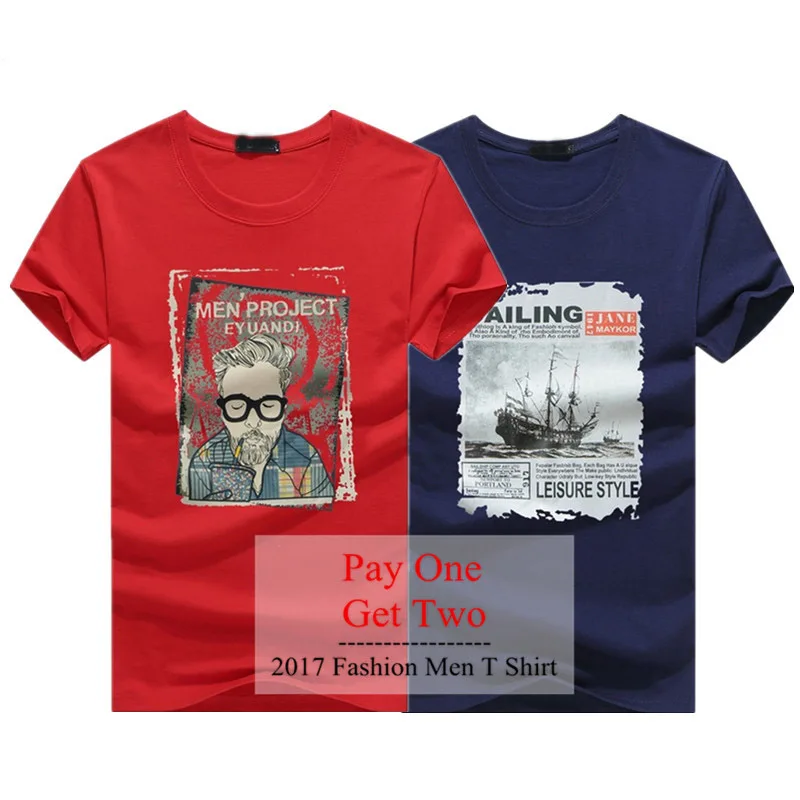 

2pcs Nice Men O-neck T Shirt Fashion Men Printed Pattern Slim T Shirt Casual Cotton Lycra Short Sleeve T Shirt For Men Vogue