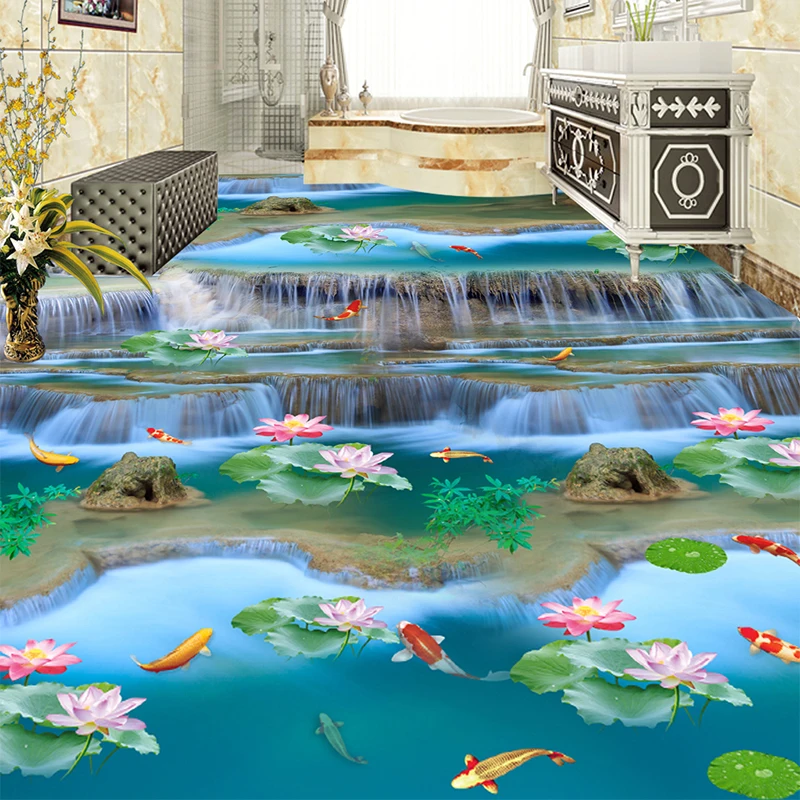 

Photo Wallpaper 3D Stereo Waterfalls Rivers Landscape Floor Tiles Murals Sticker Living Room Bathroom PVC Waterproof Wall Papers