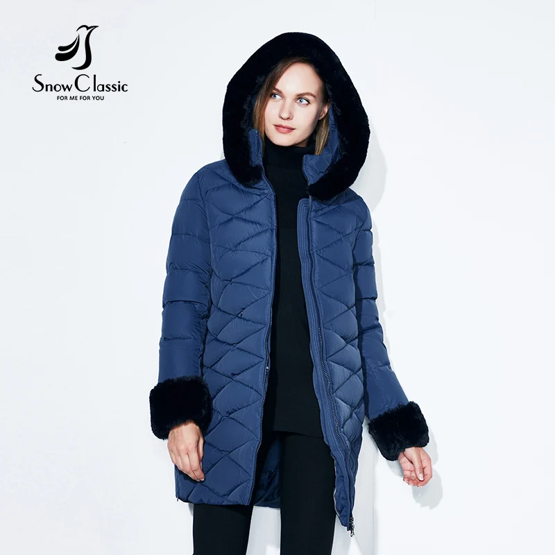 SnowClassic Winter Women Coat Jacket Woman Parka Long Теплый воротник высокого качества / рукав Зимний