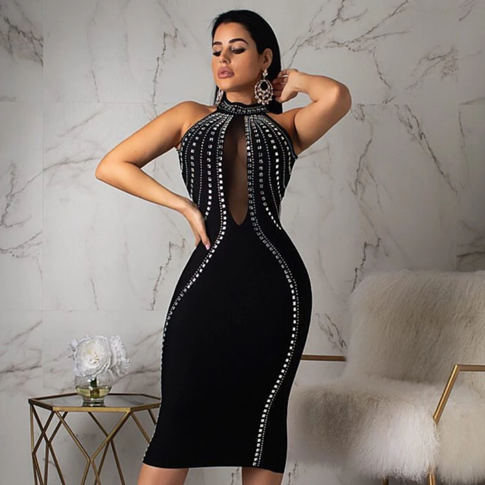 ADYCE новое летнее черное Бандажное платье для женщин Vestidos сексуальное с открытой