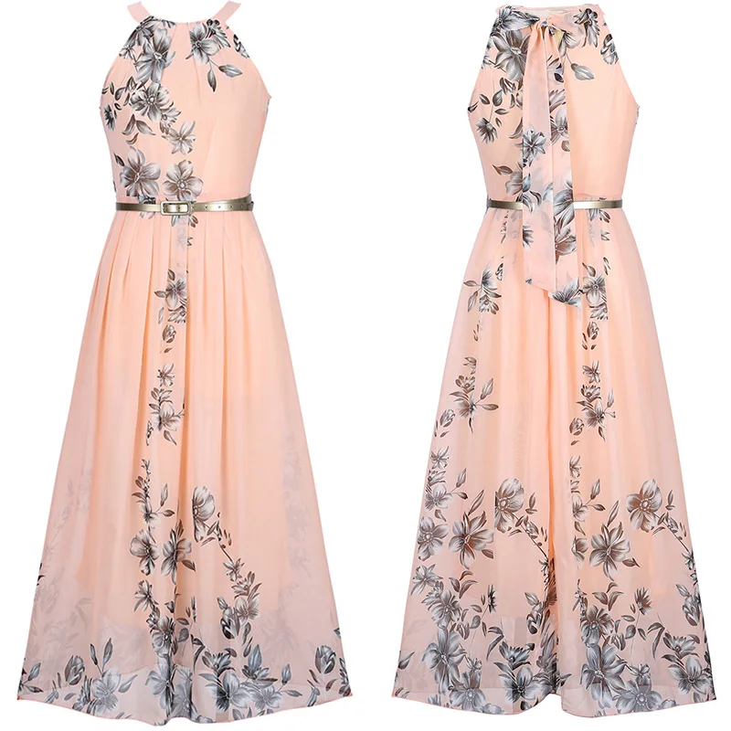 Женское шифоновое длинное пляжное платье OUBINEW летнее с цветочным принтом и